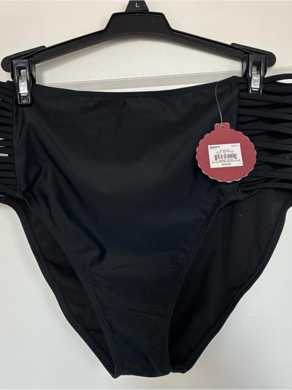 Kohl's Black High-Waist Swim Bottoms with Side Strappy Detail